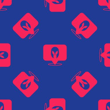 Kırmızı Ortaçağ demir miğferi, kafa koruma ikonu mavi arka planda izole edilmiş pürüzsüz desen. Şövalye miğferi Vektör