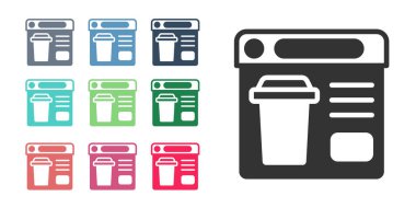 Siyah Çevrimiçi sipariş ve fast food dağıtım ikonu beyaz arka planda izole edildi. Simgeleri renklendirin. Vektör