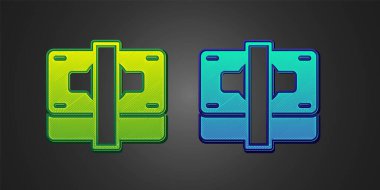 Yeşil ve mavi deste kağıt para nakit ikonu siyah arka planda izole. Para desteleri. Para birimi. Vektör