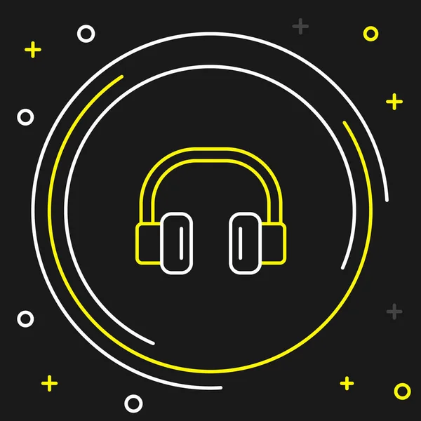 Icono de auriculares de línea aislado sobre fondo negro. Auriculares. Concepto para escuchar música, servicio, comunicación y operador. Concepto de esquema colorido. Vector — Vector de stock