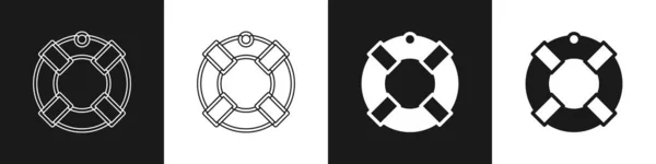 Définir l'icône Lifebuoy isolée sur fond noir et blanc. Symbole de ceinture de sauvetage. Vecteur — Image vectorielle