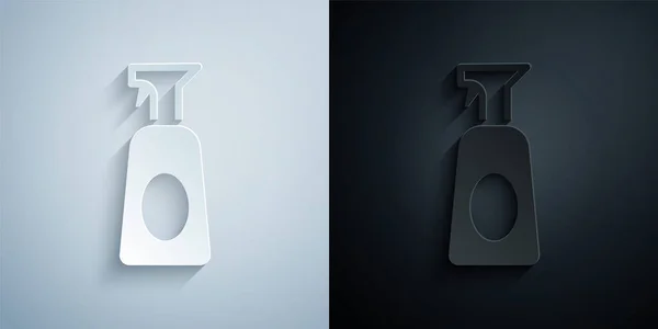 Corte de papel Botella de limpieza con detergente icono líquido aislado sobre fondo gris y negro. Estilo de arte de papel. Vector — Vector de stock