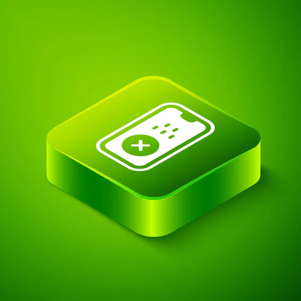 Isometric Taxi mobile app icon isolated on green background. Mobile application taxi. Green square button. Vector — Stock Vector