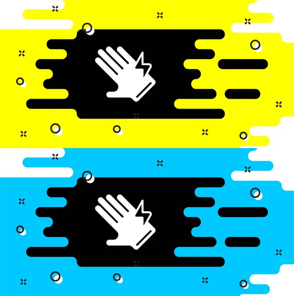 Witte elektrische handschoen pictogram geïsoleerd op zwarte achtergrond. Veiligheidshandschoenen, handbescherming. Vector — Stockvector