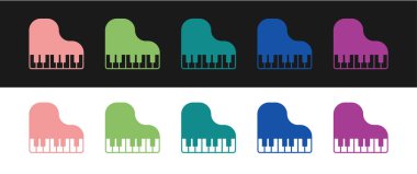 Büyük piyano simgesini siyah beyaz arkaplanda izole et. Müzik aleti. Vektör