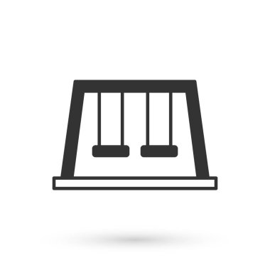 Çocuklar için yaz oyunları için gri salıncaklar beyaz arka planda izole edilmiş oyun alanı ikonu. Açık hava eğlence ekipmanları. Vektör