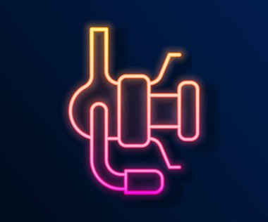 Siyah arka planda izole edilmiş balıkçı ikonu için parlayan neon halat makarası. Balık bobini. Balık oltası. Vektör