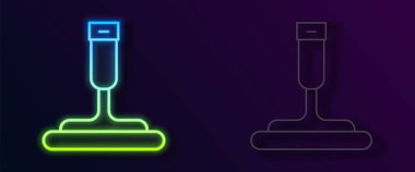 Siyah arkaplanda izole edilmiş pencere simgesi için kauçuk temizleme servisiyle parlayan neon hattı. Silecek, kazıyıcı, silecek. Vektör