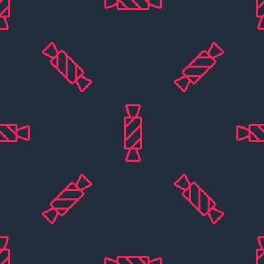 Kırmızı çizgi Candy simgesi siyah arkaplanda kusursuz desen izole etti. Mutlu Cadılar Bayramı Partisi. Vektör