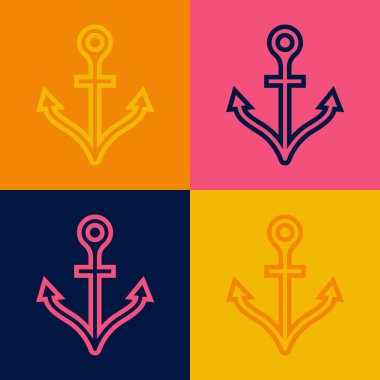 Pop Art Line Anchor simgesi renk arkaplanında izole edildi. Vektör