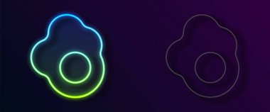 Parlayan neon hattı çırpılmış yumurta simgesi siyah arkaplanda izole edildi. Ev yemeği, sahanda yumurta, sağlıklı kahvaltı, omlet ikonu. Vektör