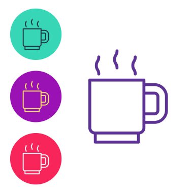 Kahve fincanı simgesini beyaz arkaplanda izole et. Çay fincanı. Sıcak içecek kahvesi. Simgeleri renklendirin. Vektör