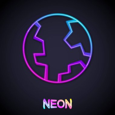 Parlayan neon çizgisi Dünya ikonu siyah arka planda izole edildi. Dünya ya da Dünya işareti. Küresel internet sembolü. Geometrik şekiller. Vektör