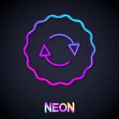 Parlayan neon hattı geri dönüşüm simgesi simgesi siyah arkaplanda izole edildi. Dairesel ok simgesi. Çevre geri dönüşümü yeşile döner. Vektör