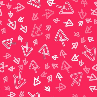 Beyaz çizgi üçgeni müzik aleti simgesi kırmızı arka planda izole edilmiş. Vektör