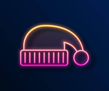 Parlayan neon hattı siyah arka planda izole edilmiş bir şapka simgesi. Uyumak için şapka. Vektör