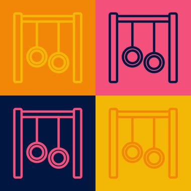 Pop Art Line Jimnastik Halkaları ikonu renk arkaplanında izole edilmiş. Yüzüklü ip asılı oyun alanı ekipmanları. Vektör
