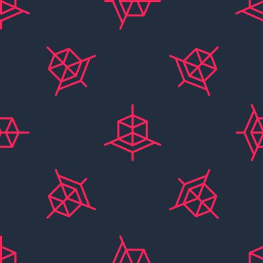 Kırmızı çizgi 3D modelleme simgesi siyah arkaplanda izole edilmiş kusursuz desen. Artırılmış gerçeklik mi yoksa sanal gerçeklik mi? Vektör