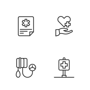 Hat konumu hastanesi, kan basıncı, hasta kaydı ve çapraz ikonlu kalp. Vektör