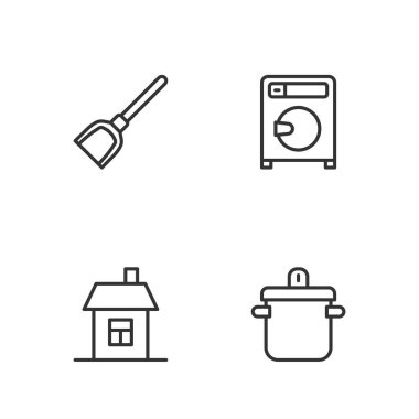 Hattı kur, tencere, ev, faraş ve çamaşır yıkama ikonu. Vektör