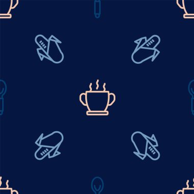 Çizgi kaşık, mısır ve kase sıcak çorbayı pürüzsüz bir şekle sokun. Vektör