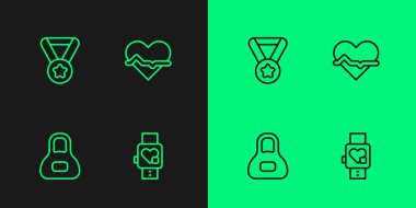 Sırayı kalp, ağırlık, madalya ve kalp atış hızı ikonuna göre ayarlayın. Vektör