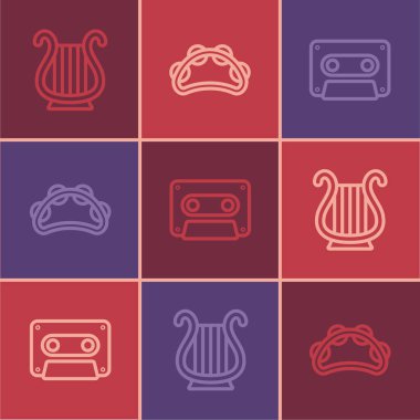 Antik Yunan liri, Retro ses kaseti ve tef ikonu. Vektör