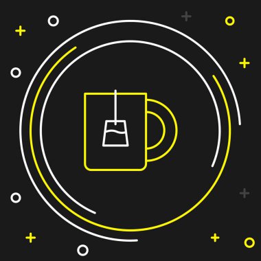 Çizgi çay ikonu siyah arka planda izole edildi. Renkli taslak konsepti. Vektör