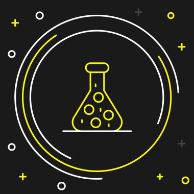 Çizgi Test tüpü ve kimyasal test ikonu siyah arka planda izole edildi. Laboratuvar cam levhası. Renkli taslak konsepti. Vektör