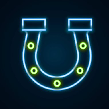 Parlayan neon çizgisi at nalı simgesi siyah arkaplanda izole edildi. Renkli taslak konsepti. Vektör