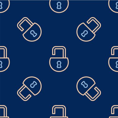 Hat Açık asma kilit simgesi mavi arkaplanda izole edilmiş. Kilit açık işareti. Siber güvenlik kavramı. Dijital veri koruması. Vektör