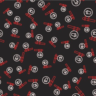 Line Cafe ve restoran konumu simgesi siyah arka planda izole edilmiş. Noktanın içinde çatal ve kaşık yeme işareti var. Vektör.