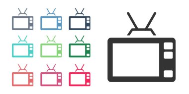 Siyah Retro TV simgesi beyaz arkaplanda izole edildi. Televizyon tabelası. Simgeleri renklendirin. Vektör
