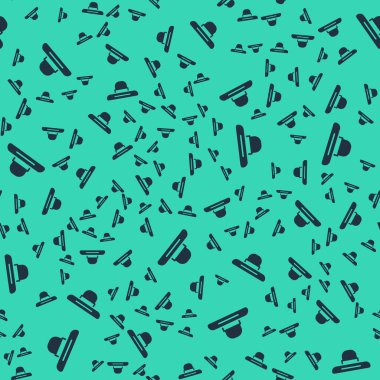 Siyah bahçıvan, çiftçi ya da tarım işçisi şapka ikonu yeşil arka planda izole edilmiş pürüzsüz desen. Vektör