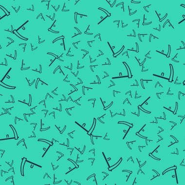 Siyah Tırpan simgesi yeşil arkaplanda pürüzsüz desen izole etti. Mutlu Cadılar Bayramı Partisi. Vektör