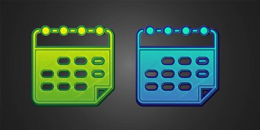 Yeşil ve mavi okul zaman çizelgesi simgesi siyah arkaplanda izole edildi. Vektör