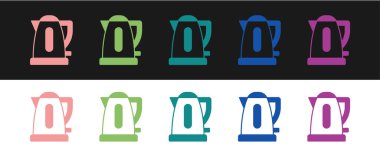 Elektrik ısıtıcısı simgesini siyah beyaz arkaplanda izole et. Çaydanlık ikonu. Vektör