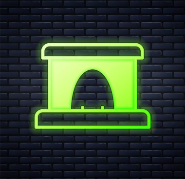 Parlayan neon tüneli ikonu tuğla duvar arkasında izole edildi. Demiryolu tüneli. Vektör