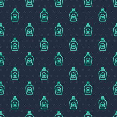 Yeşil çizgi parfüm ikonu mavi arka planda kusursuz desen izole etti. Vektör