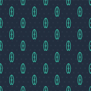 Yeşil çizgi sörf tahtası simgesi mavi arkaplandaki pürüzsüz deseni izole etti. Sörf tahtası. Olağanüstü bir spor. Spor malzemeleri. Vektör