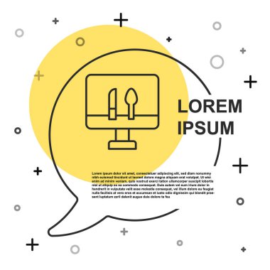 Siyah hat online sipariş ve fast food dağıtım ikonu beyaz arka planda izole edildi. Rastgele dinamik şekiller. Vektör