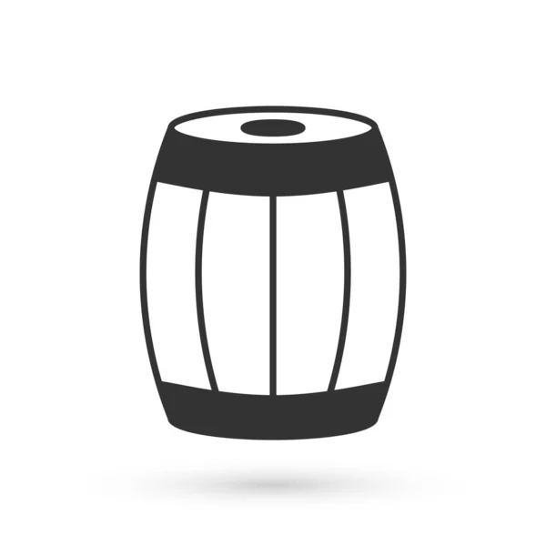 Ícone de barril de madeira cinza isolado no fundo branco. Barril de álcool, recipiente de bebida, barril de madeira para cerveja, uísque, vinho. Vetor — Vetor de Stock