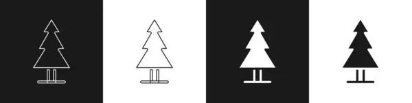 Setze das Baum-Symbol isoliert auf schwarzem und weißem Hintergrund. Symbol Wald. Vektor — Stockvektor