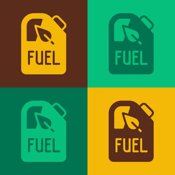 Pop art icono de la lata de combustible Bio aislado en el fondo de color. Eco bio y barril. Medio ambiente verde y reciclaje. Vector — Archivo Imágenes Vectoriales