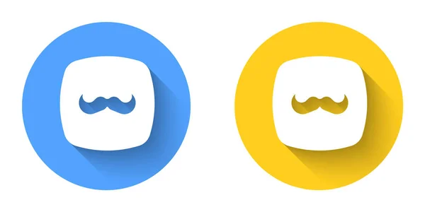 White Mustache icon isolated with long shadow background. Barbershop symbol. Facial hair style. Circle button. Vector — Stock Vector