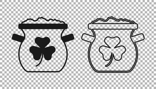 Fekete Pot arany érme ikon elszigetelt átlátszó háttér. Boldog Szent Patrik napot! Nemzeti Ír ünnep. Vektor — Stock Vector