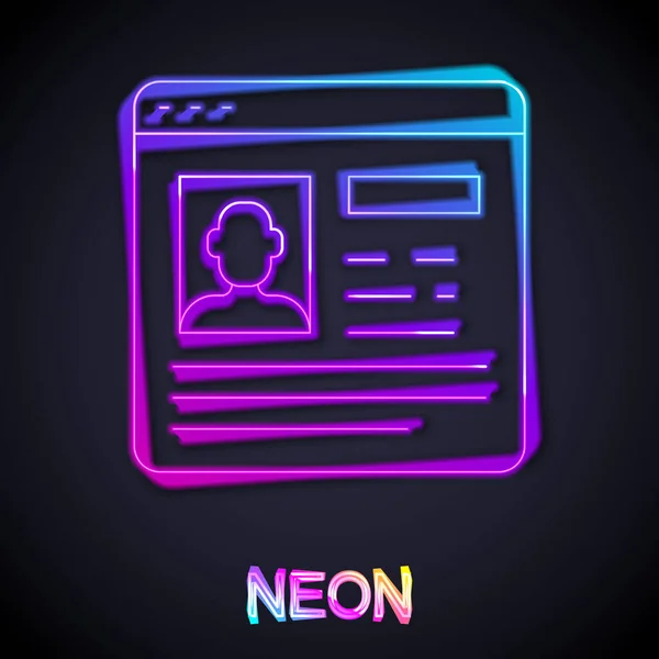 Glowing neon line Resume icon isolated on black background. CV application. Searching professional staff. Analyzing personnel resume. Vector — Stock Vector