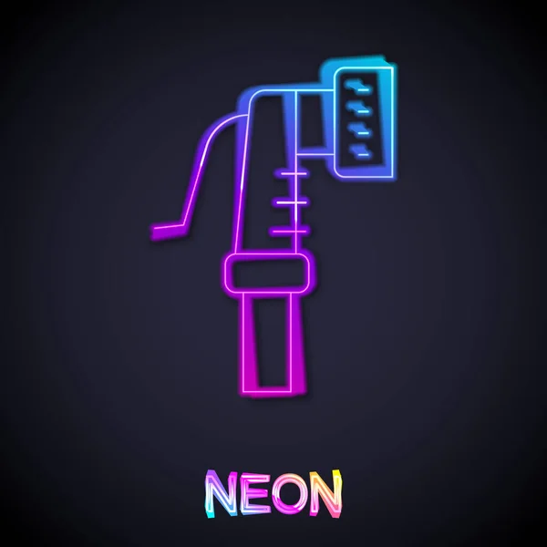 Leuchtende Neon-Linie Gartenschlauch-Symbol isoliert auf schwarzem Hintergrund. Sprühpistole Ikone. Gießgeräte. Vektor — Stockvektor