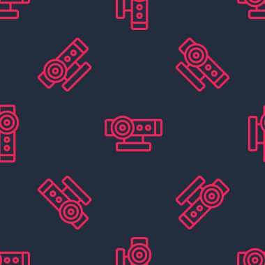 Kırmızı çizgi Web kamera simgesi siyah arkaplanda kusursuz desen izole etti. Sohbet kamerası. Web kamerası simgesi. Vektör