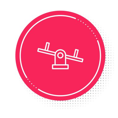 Beyaz çizgi Tahterevalli simgesi beyaz arkaplanda izole edildi. Tahterevalli eşit yönetim kurulu. Oyun alanı sembolü. Kırmızı daire düğmesi. Vektör